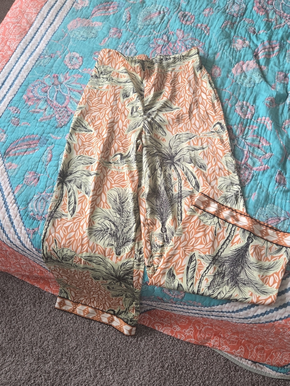 Rachel Zoe Tropical Print Drawstring Pants - Peach Palm